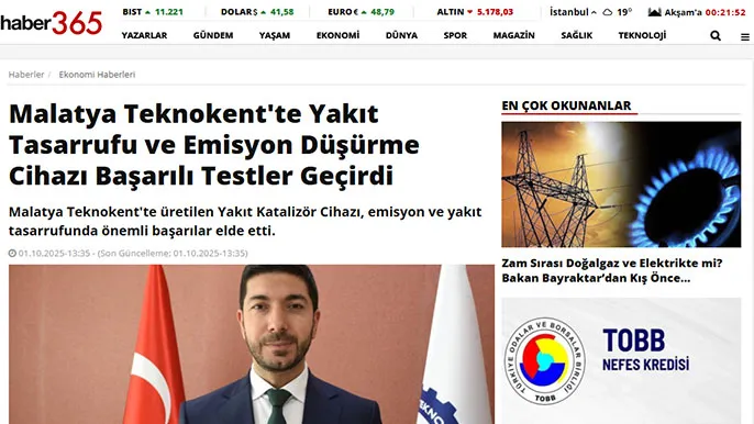 Malatya Teknokent'te Yakıt Tasarrufu ve Emisyon Düşürme Cihazı Başarılı Testler Geçirdi