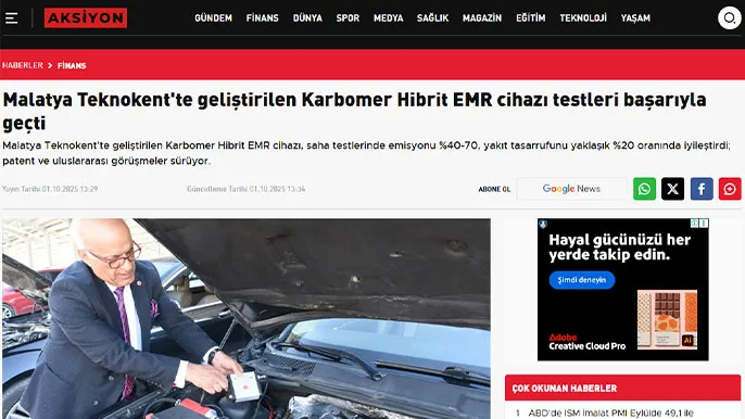 Malatya Teknokent'te geliştirilen Karbomer Hibrit EMR cihazı testleri başarıyla geçti